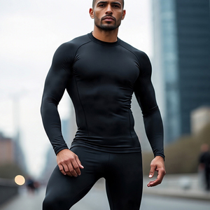 Workout Fitness Wear Athletic Rash Guard Top Mens Gym Bodybuilding Training Compression <b>Shirts</b> Men Black Rash Guard - Product Image 3