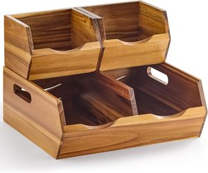 2025 madera de acacia bambú ecológico impermeable despensa cajas de almacenamiento manijas cocina contenedores apilables para verduras frutas - Product Image 3