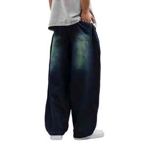 Pantalones Vaqueros de Hombre de Cintura Alta con Logotipo Personalizado, Lavados, Vintage, Anchos, de Mezclilla Gruesa, Estilo Holgado - Product Image 2