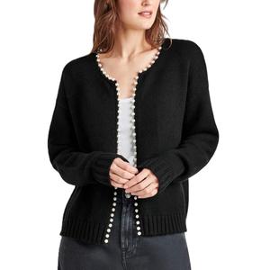 Cárdigan de invierno informal de Color sólido para mujer, suéter con ribete de perlas, prendas de punto de Bangladesh, tejido por ordenador - Product Image 4