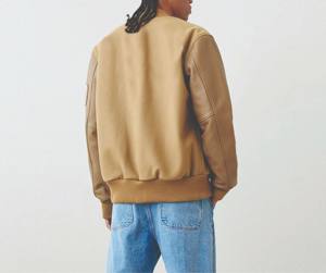 Chaqueta de bombardero de béisbol estilo universitario Letterman de lana para hombre, ropa de calle, prendas de vestir exteriores, Mangas de cuero PU, soporte de impresión Puff - Product Image 5