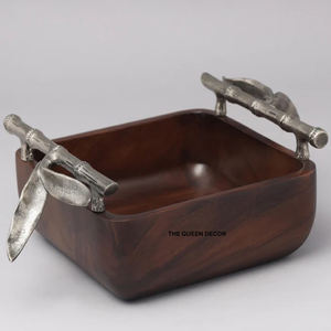 Golden Color Chocolate Serving <b>Bowl</b> With Designer Leaf Handle Border Japanese Fancy Hammered Texture Brass Metal - Product Image 6