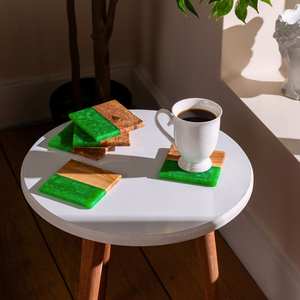 Handmade Modern <b>Rustic</b> Solid Wood and Clear Resin Coaster <b>Set</b> Classic Style Stone Drink Coasters for <b>Dining</b> Coffee <b>Tables</b> - Product Image 6