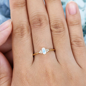 Perhiasan Pertunangan Moonstone Yang Dapat Disesuaikan Cincin Pernikahan Pengantin Berlapis Emas Kuning Antik - Product Image 2