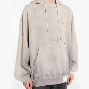 OEM personalizado casual cordón caída del hombro de gran tamaño Boxy Jersey acanalado desgastado desteñido lavado hombres Sudadera con capucha - Product Image 4