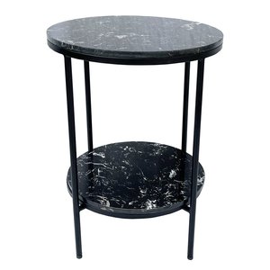 Modern Two-Tier <b>Side</b> <b>Table</b> with <b>Black</b> Stone Top and Iron Frame Convertible Tea <b>Table</b> for Living Room Traditional Design-SST013 - Product Image 1