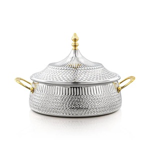 Silver Gold Finished With Embossed High Quality Latest Design Handmade Premium <b>Steel</b> Casserole With Lid Food Warmer for Kitchens - Product Image 2