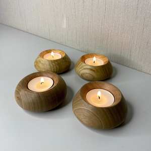 Handmade Wooden <b>Tealight</b> <b>Candle</b> Holder Easter Home Decor Durable Heat Resistant Farmhouse Style Creative Table Centerpiece Gift - Product Image 5