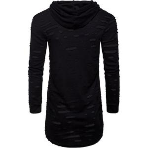 Sudadera con capucha alargada de diamantes de imitación personalizada, parche bordado para hombre, ropa de calle de felpa francesa, sudaderas con capucha rasgadas desgastadas Vintage - Product Image 2