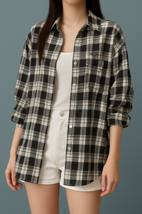 Chaqueta Camisa a Cuadros de Algodón para Mujer, Estilo Coreano, Manga Larga, Informal, con Logotipo, Estampado Teñido con Hilo, para Primavera, OEM Disponible - Product Image 5