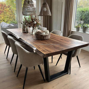 Mesa de Comedor KALATRI Personalizada, Ecológica, Estilo Rústico, para Casa, Hotel o Apartamento, con Borde Natural, Moderna, de Madera Maciza de Nogal, Chandigarh - Product Image 1