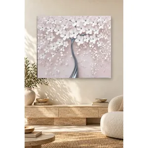 Impression sur toile Fida, arbre fleuri à tronc argenté sur fond rose - Product Image 4