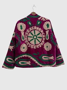 Hand Embroidered <b>Velvet</b> Jacket Full Sleeve Mandarin Collar Plus Size Women's Elegant Floral Pattern Winter Wear - Product Image 2