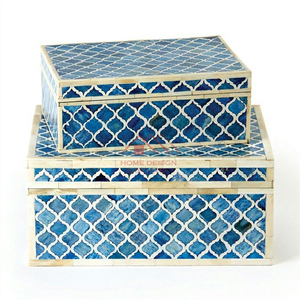 Ensemble de 3 boîtes en bois faites à la main, taille différente, design en incrustation d'os sculpté à la main, boîtes de rangement - Product Image 4