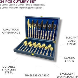 Top vente 24 pièces couverts de mariage ensemble Cube d'eau conception acier inoxydable plaqué or boîte bleue 6 parties différentes - Product Image 4