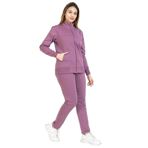 ชุดวอร์มลำลองสำหรับผู้หญิง ผ้าฟลีซสำหรับฤดูหนาว คอปกผูกโบว์ ทรงปกติ ซิปแบบเรียบ กระเป๋าเฉียงสองด้าน ปักลายกระดุม ชุดเดียว - Product Image 3