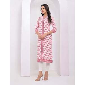 Cotton <b>Block</b> <b>Printed</b> White Flower Kurti Traditional Ethnic Indian Chiffon Stitc - Product Image 3