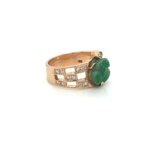 Anillo de piedra lateral de diamante de moissanita chapado en oro de 18K Vintage, Rana tallada blanca verde, jadeíta, diseño de vástago abierto de jade, aleación hecha - Product Image 3