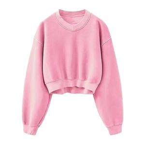 Sudaderas de Cuello en V de Felpa de Algodón Grueso GSM al por Mayor OEM, Sudaderas de Invierno para Mujer, Estilo Crop Pullover, Sudaderas Cálidas con Cuello en V - Product Image 4