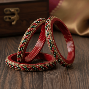 <b>Set</b> of 2 Ruby & Emerald Kundan Lac Fine <b>Bangles</b> - Product Image 5