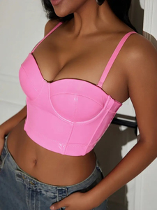 Corset bustier en cuir à bretelles spaghetti pour la Saint-Valentin, haut court cami sexy sans bretelles, costume de fête pour adultes - Product Image 4