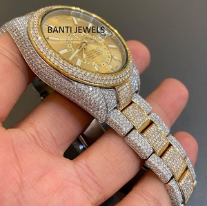 Reloj de Lujo Antiguo de Acero Inoxidable con Moissanita Helada, Oro, Estilo Hip Hop, Cristal de 20mm, Diamante Moissanita VVS, Doble Movimiento, Ecológico - Product Image 3