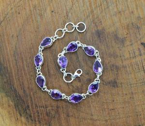 Pulsera clásica sólida 925, joyería para mujer, Plata de Ley 925, piedra preciosa amatista, estilo bohemio, pulsera hecha a mano, regalo para mamá - Product Image 2