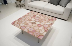 ชุดโต๊ะอาหารหรูหรา ทำด้วยมือ สวยงาม หินกึ่งมีค่าสีชมพูโปร่งแสง โต๊ะขัดเงา แผ่นใหญ่ โต๊ะอะเกตเรืองแสงด้านหลัง เฟอร์นิเจอร์ - Product Image 3