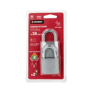 Lucchetto di sicurezza in ferro a gancio corto da 38mm con cilindro in ottone con chiave in acciaio impermeabile scatola di 3 unità in Blister da 2 - Product Image 1