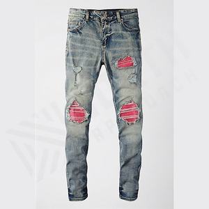 Pantalones Vaqueros Ajustados Vintage para Hombre, Desgastados, con Parches Bordados Rosas, Precio de Mayoreo, Ropa Urbana, Color Personalizado - Product Image 1