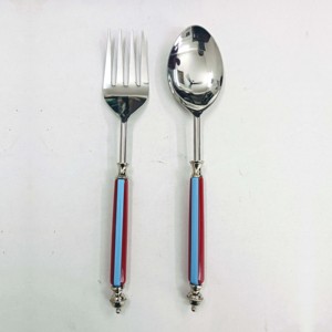 Poignée en résine noire et blanche Ensembles de service à salade plaqués or Vaisselle Brillant Fini Alimentaire Servant à salade - Product Image 3