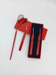 Custom Logo Stainless Steel Eyelash Tweezers with <b>Heart</b> <b>Shape</b> Mirror Gift <b>Box</b> Professional Lash Extension Tool - Product Image 6