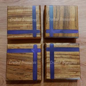 Ensemble de sous-verres en bois d'acacia, en résine époxy et en bois d'acacia, en bois massif épissé, nouvelle technologie - Product Image 2