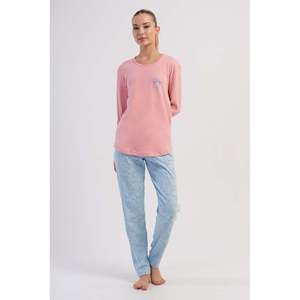 KADIN INTERLOK O YAKA UZUN KOL ETEGI OVAL PIJAMA TAKIM - สีชมพูอ่อน - สีชมพูอ่อน - Product Image 1