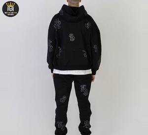 Strass hommes survêtement lavage sweats à capuche évasé pantalons de survêtement ensemble 100% coton hiver saison à capuche - Product Image 2