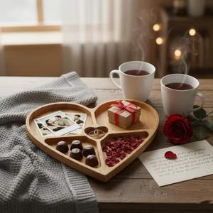 Plato de Servir de Madera con Divisiones, en Forma de Corazón, Natural, Multiusos, para Aperitivos, Disponible a un Precio Razonable y Bajo - Product Image 5