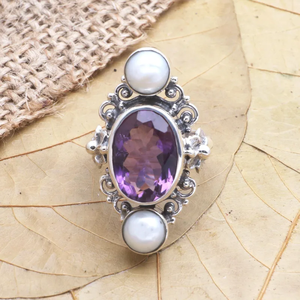 Plata de Ley 925 estilo bohemio cóctel hecho a mano perla cultivada amatista piedra preciosa joyería de moda con estilo único para cristianos - Product Image 2