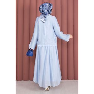 Ensemble jupe asymétrique bleu ciel avec détail volanté en tissu mousseline pour la saison printemps/été - Product Image 5