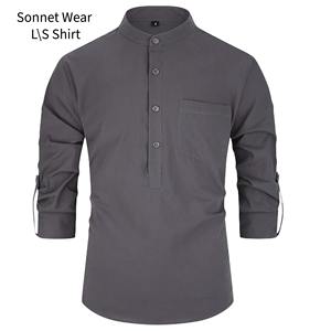 <b>Mens</b> Long Sleeve <b>Henley</b> Collar Shirt Casual Business Wear with Button Pocket Solid <b>Top</b> - Product Image 2