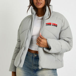 <b>Women</b> <b>Crop</b> <b>Puffer</b> <b>Jacket</b> Warm Regular Coat Zipper Design Winter Outerwear Fashion Streetwear Casual Daily Knitted Breathable - Product Image 1