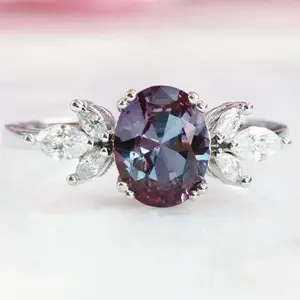 Color Changing Alexandrite CZ Halo Diamond Vintage Jewelry Solid 925 Sterling Silver Gold Vermeil Wholesale Bulk Fashion Rings