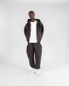 Sweat-shirt zippé vintage pour homme, marron foncé délavé, couleur unie, épais, avec poche kangourou fendue, décontracté - Product Image 3