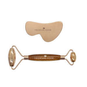 Rodillo facial original de Metal de cobre y masajeador de cuerpo facial Gua Sha en forma de B fabricante de herramientas de cuidado de la piel de calidad de fábrica de India - Product Image 1