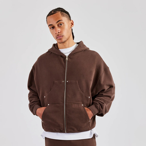 Sweat-shirts et pulls à capuche pour hommes en coton 100% tricoté surdimensionné en molleton français, design unique, logo personnalisé, couleur marron, vêtements d'extérieur d'hiver - Product Image 1