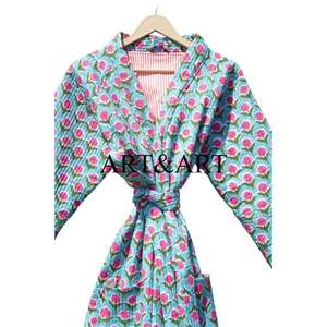 Abrigo Informal de Manga Larga con Estampado de Bloques Indio Vintage, Ropa de Mujer, Transpirable, Cuello en V, Tejido a Rayas, 100% Algodón - Product Image 4