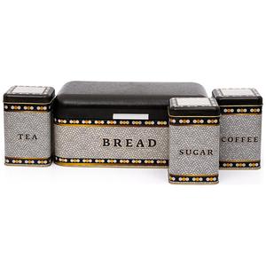 Kontensan Rectangular Bread <b>Box</b> and Square Tin <b>Box</b> Set (4 Pcs) <b>Hinged</b> Lid Geometric Mosaic Pattern Design - Product Image 1