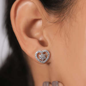 NOVAMART Fine Zarkan <b>Silver</b> & Gold Plated <b>Stud</b> Earrings with Floral Heart and Zircon Trendy Cute Alloy Design for Parties Gifts - Product Image 1