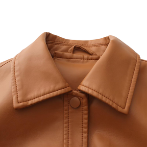 แจ็กเก็ตหนังแฟชั่นสำหรับผู้หญิง, ใหม่เสื้อครอปท็อปใส่สบายเสื้อผ้าแนวสตรีทเสื้อผ้าลำลองสีพื้น2025 - Product Image 3