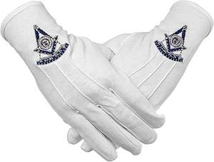Guantes masónicos de algodón con bordado de maestro pasante Blanco - Product Image 2