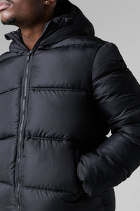 Wholesale Custom OEM Printed Canvas <b>Hooded</b> <b>Puffer</b> <b>Jacket</b> for <b>Men</b> with Plus Size Option Waterproof Streetwear Casual Winter - Product Image 3